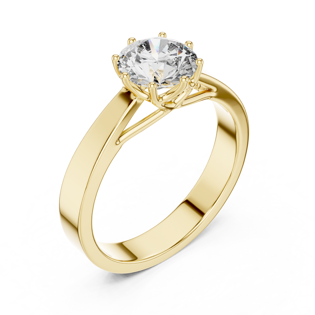 14K Yellow Gold Round Solitaire Diamond Engagement Ring