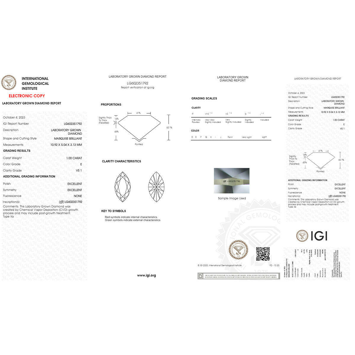 1.00 carat Marquise Cut Lab Grown Diamond.