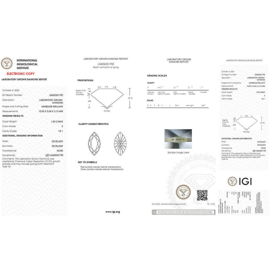 1.00 carat Marquise Cut Lab Grown Diamond.