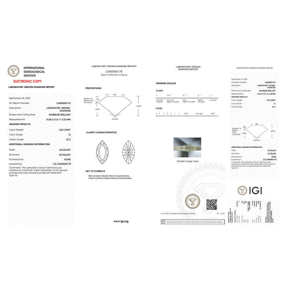 1.00 carat Marquise Shape Lab grown Diamond.