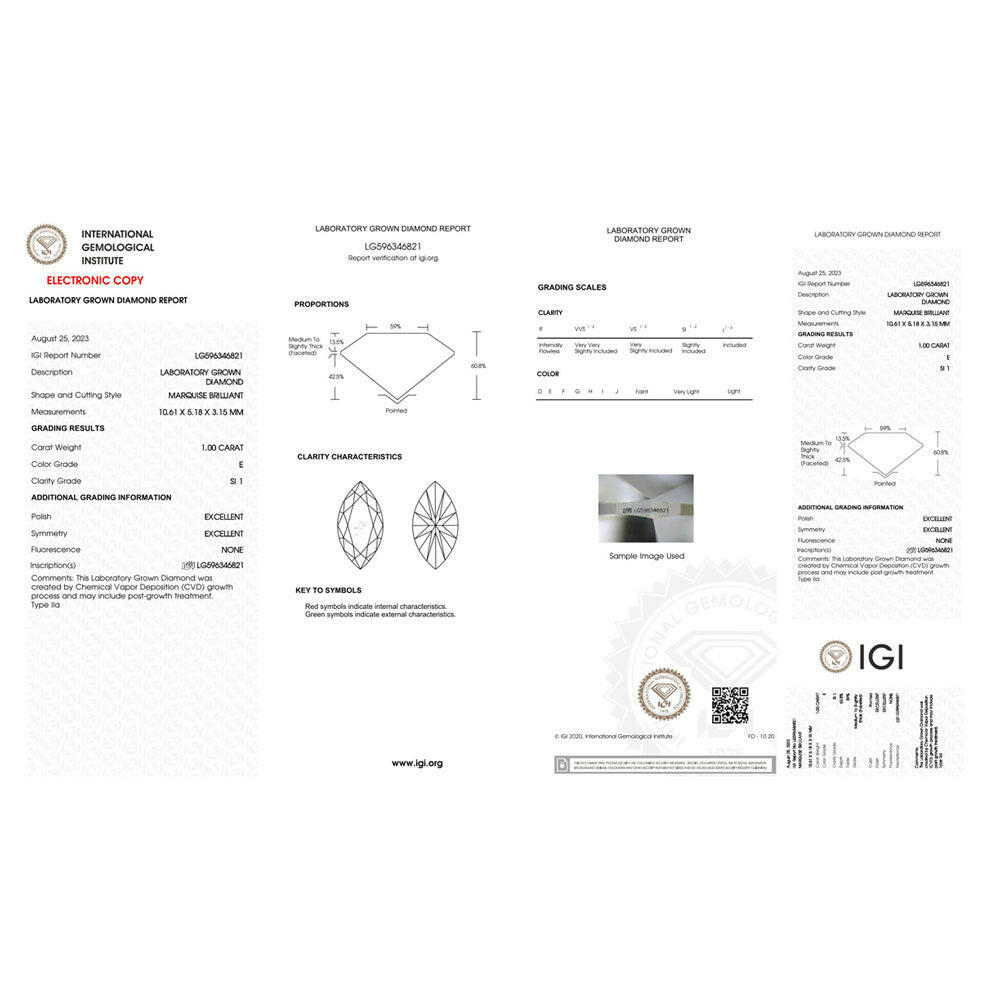 1.00 carat Marquise Shape Lab grown Diamond.