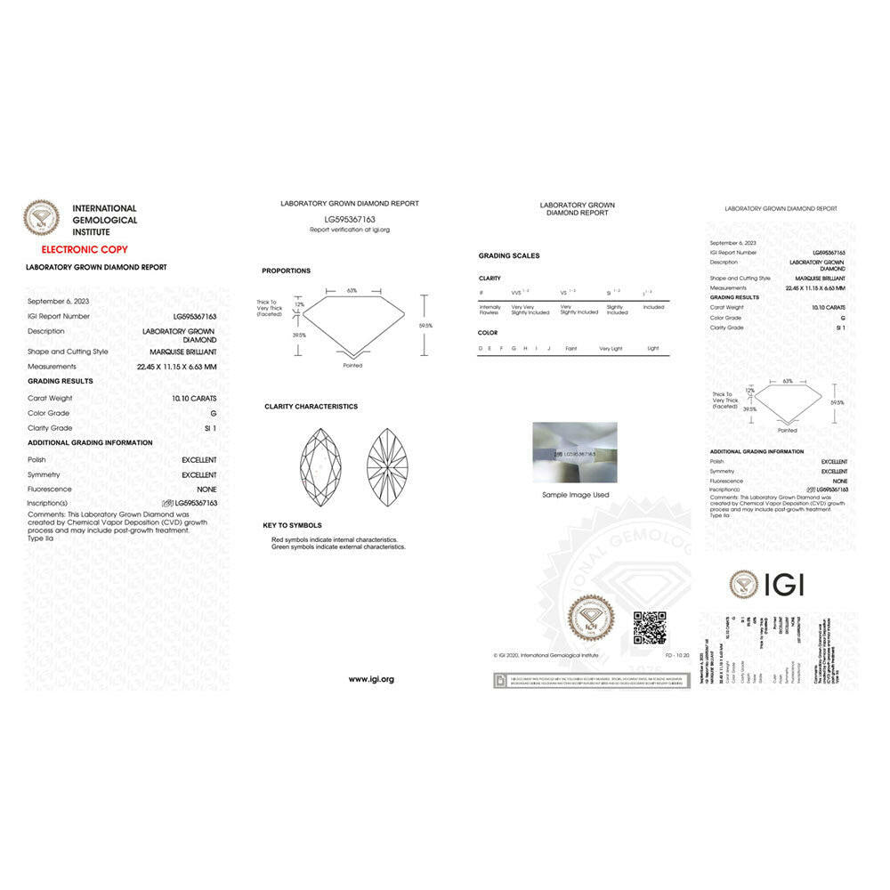 10.10 carat Marquise Cut Lab Grown CVD Diamond.