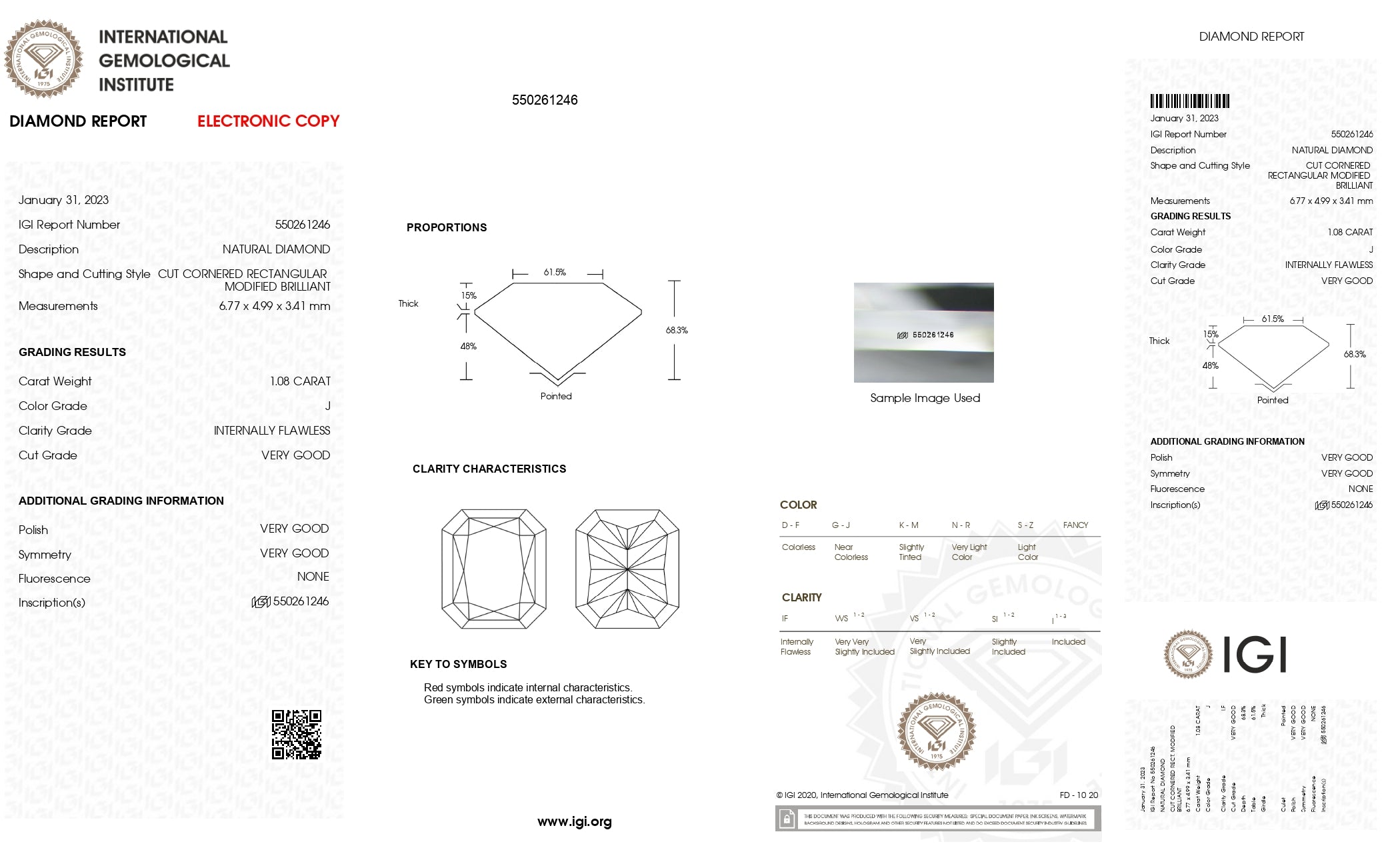 1.08ct Radiant Brilliant Cut IF Clarity J Color Natural Diamond.