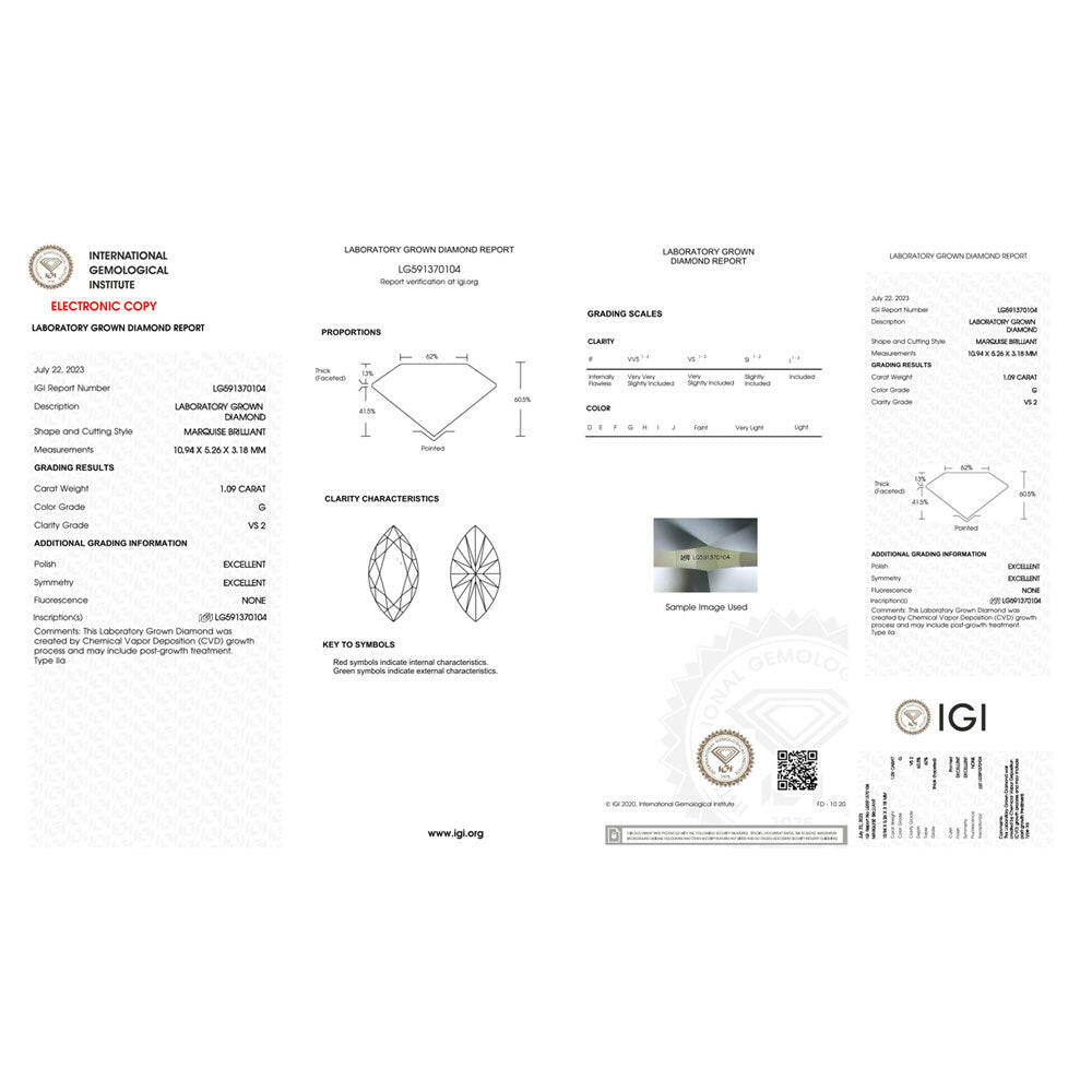 1.09 Carat Lab Grown Diamond Marquise Shape Diamond.