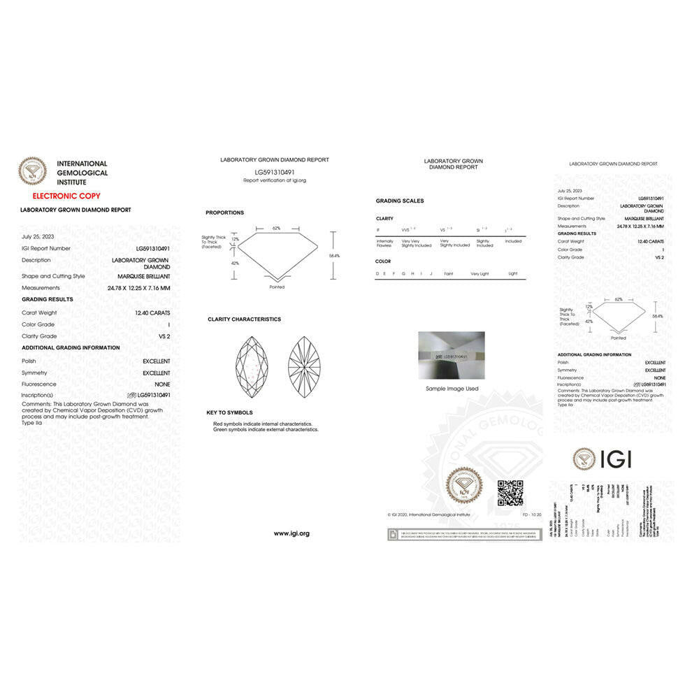 12.40 carat Marquise Lab Grown CVD Diamond.