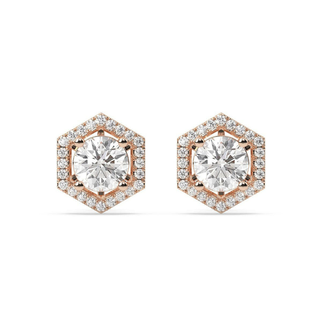 1.30ct Each Diamond Studs Earring In 14K Rose Gold.