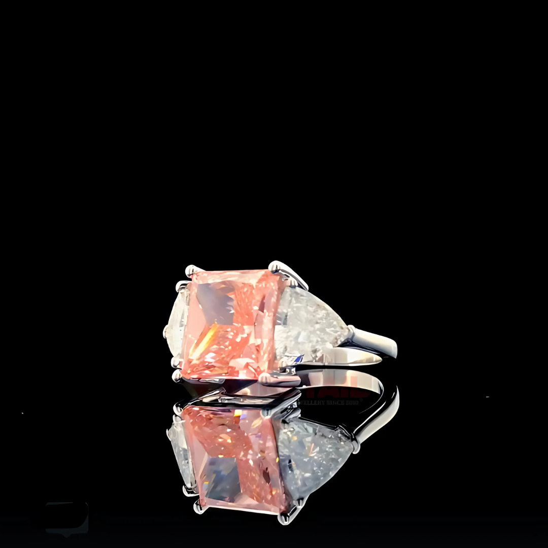 Blush Majesty – 7.09 Ct Lab Grown Pink Diamond Ring in 14K White Gold