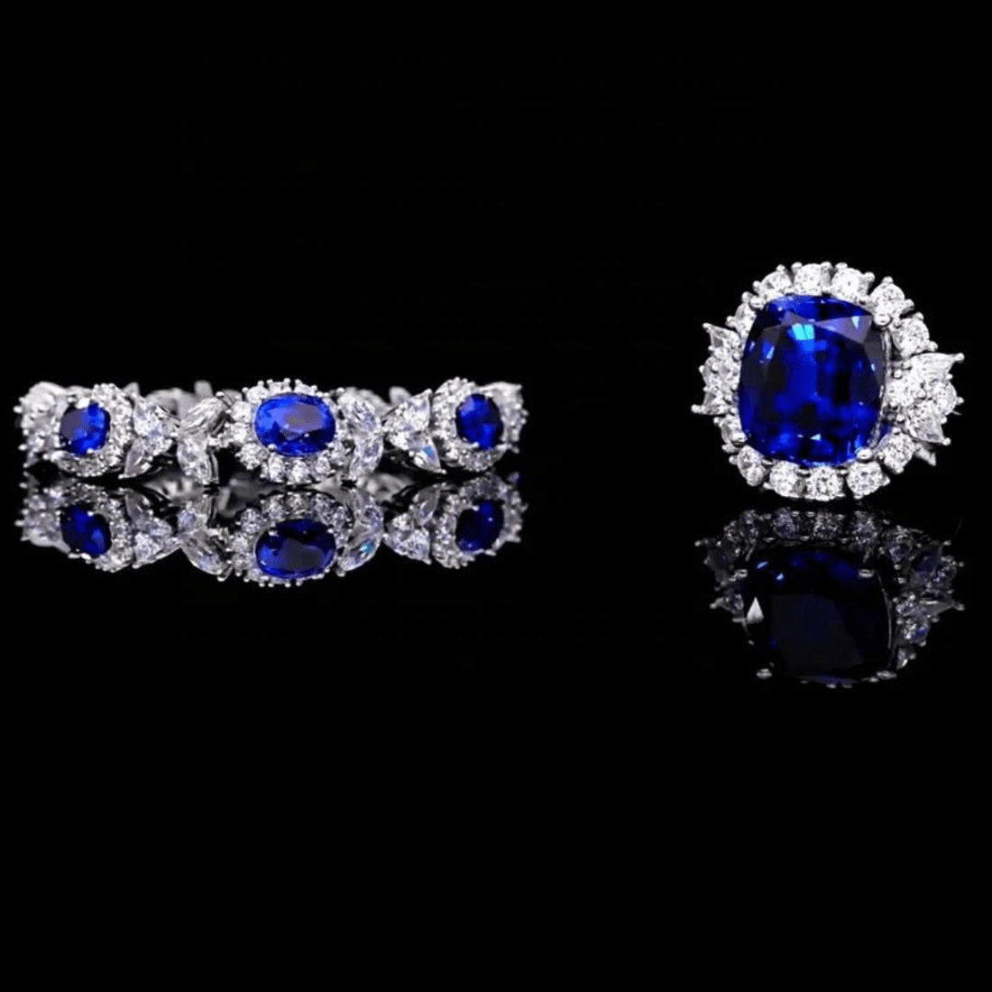 14 k gold studded bridle lab grown diamond and lab grown Blue sapphire  beautiful lustrous necklace.