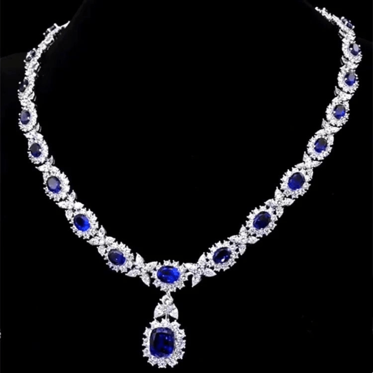 14 k gold studded bridle lab grown diamond and lab grown Blue sapphire  beautiful lustrous necklace.