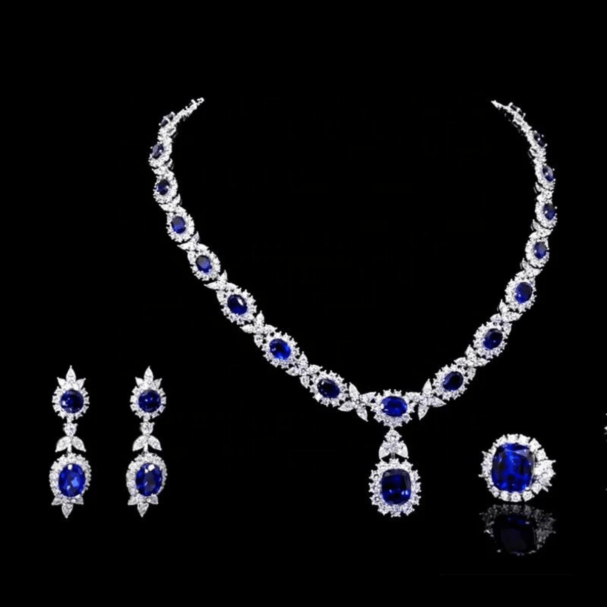 14 k gold studded bridle lab grown diamond and lab grown Blue sapphire  beautiful lustrous necklace.