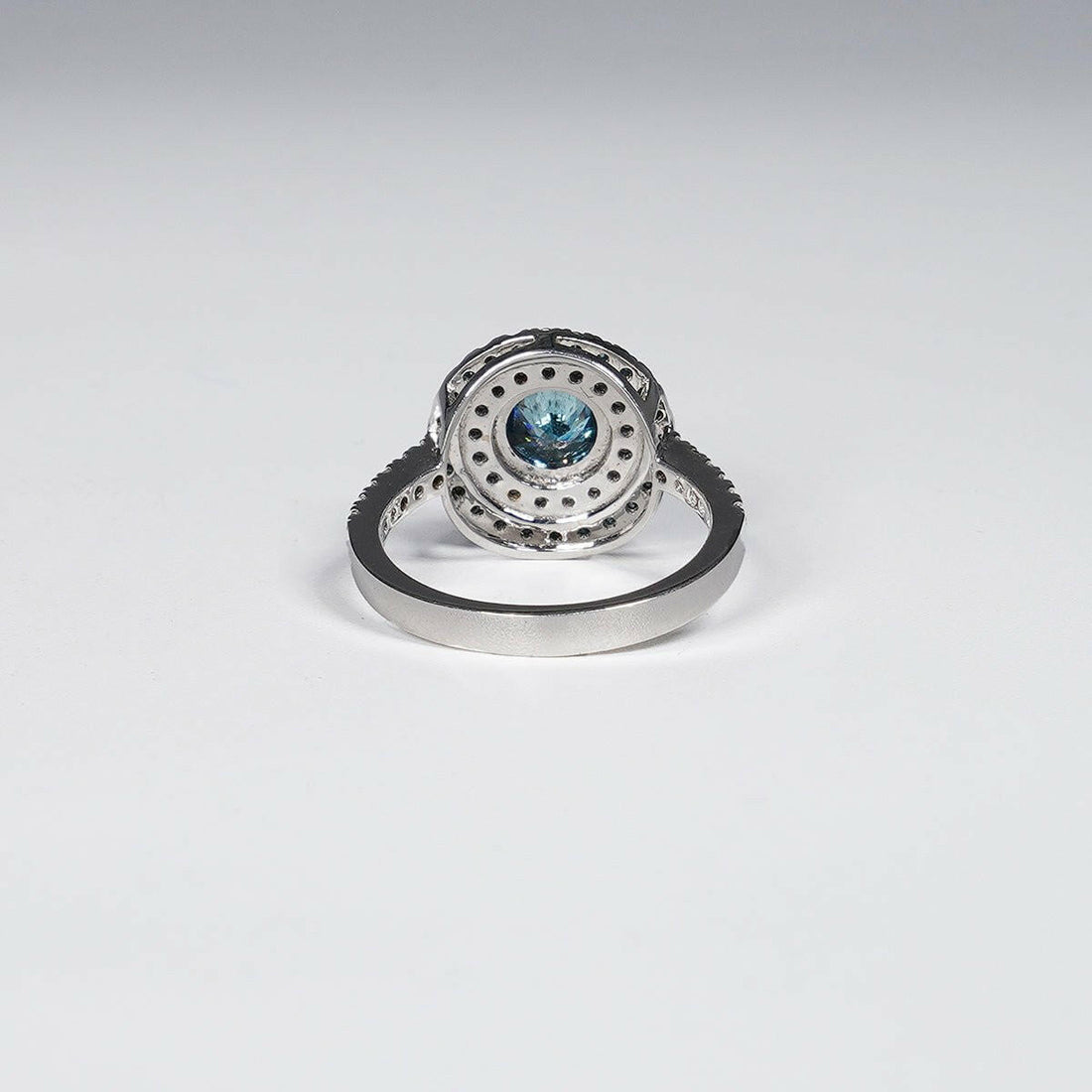 1.49 Carat Round Shape Vivid Blue Lab Grown Diamond Ring in 14K White Gold.