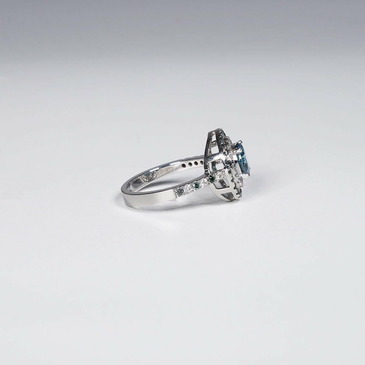 1.49 Carat Round Shape Vivid Blue Lab Grown Diamond Ring in 14K White Gold.