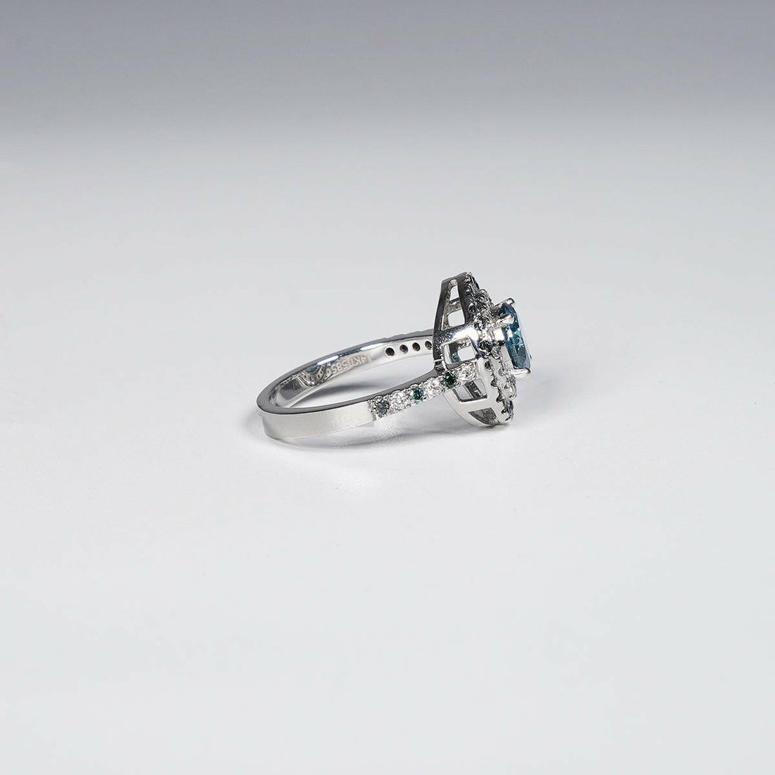 1.49 Carat Round Shape Vivid Blue Lab Grown Diamond Ring in 14K White Gold.