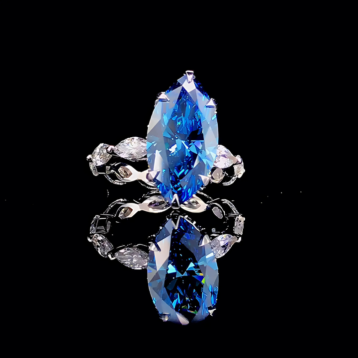 5.24 Ct Marquise Cut Blue Lab Grown Diamond Ring in 18K White Gold