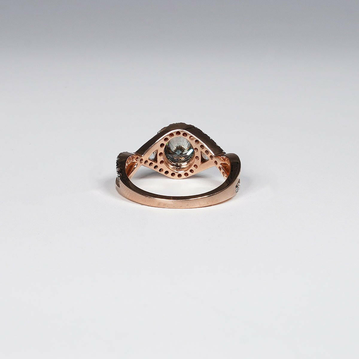 14K Rose Gold with 1.32 Carat Vivid Blue Round Cut Lab Grown Diamond Ring.