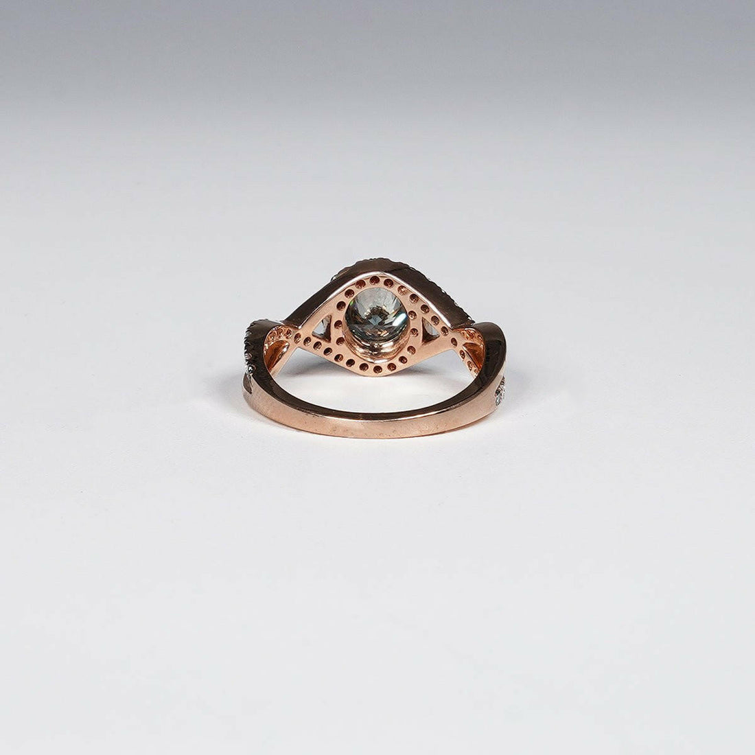 14K Rose Gold with 1.32 Carat Vivid Blue Round Cut Lab Grown Diamond Ring.