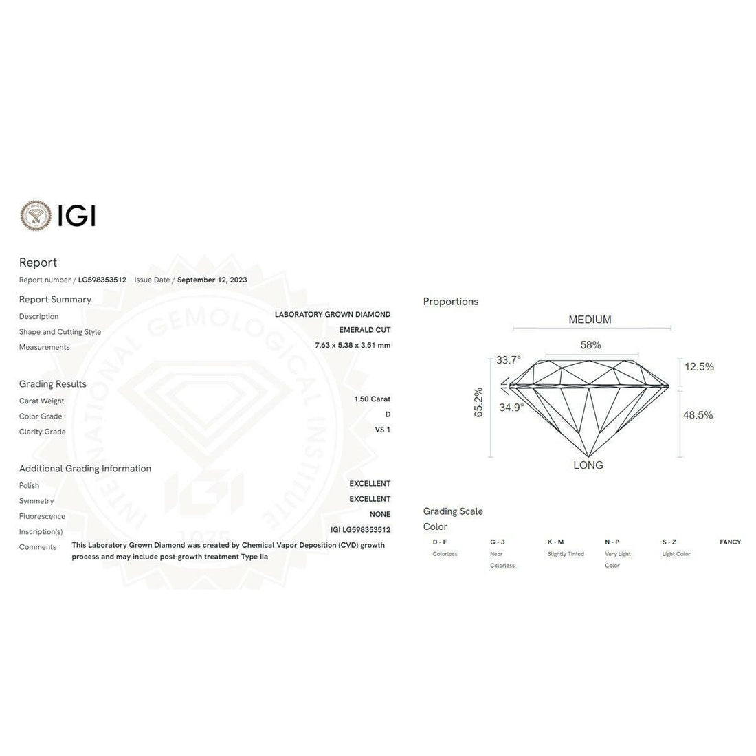 1.50 carat Lab-Created Diamond in Emerald Shape.