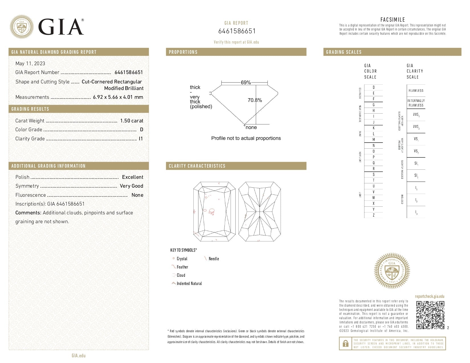 1.50ct Radiant Brilliant Cut I1 Clarity D Color Natural Diamond.