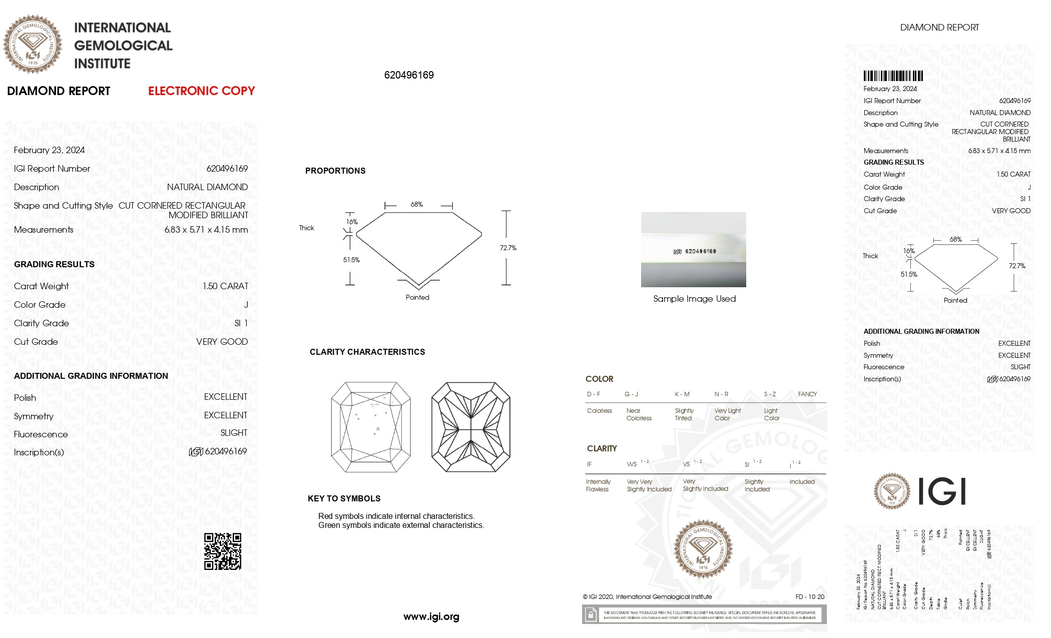 1.50ct Radiant Brilliant Cut SI2 Clarity J Color Natural Diamond.
