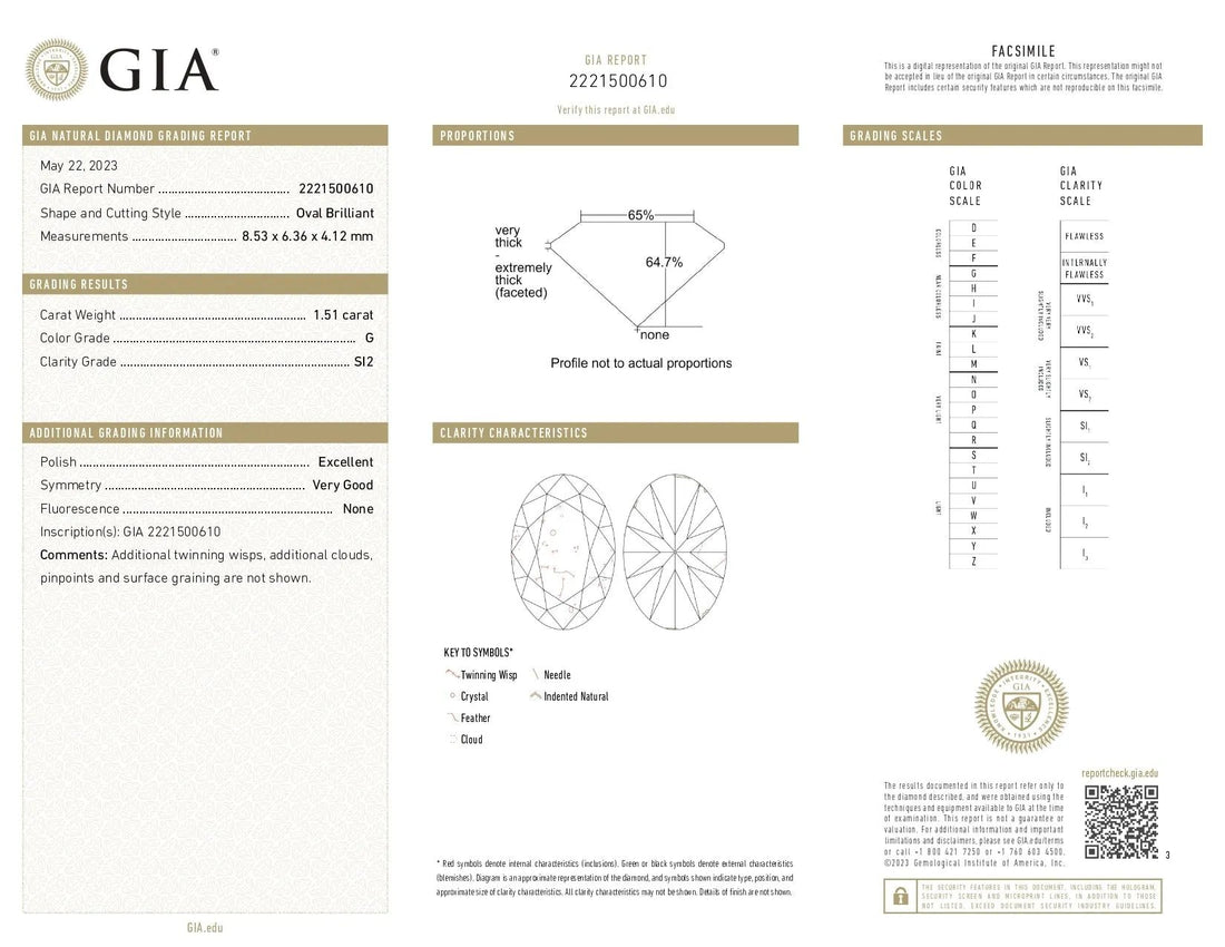 1.51ct Oval Brilliant Cut SI2 Clarity G Color Natural Diamond.