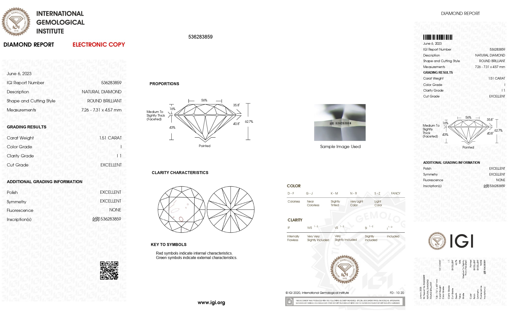 1.51ct Round Brilliant Cut I1 Clarity I Color Natural Diamond.