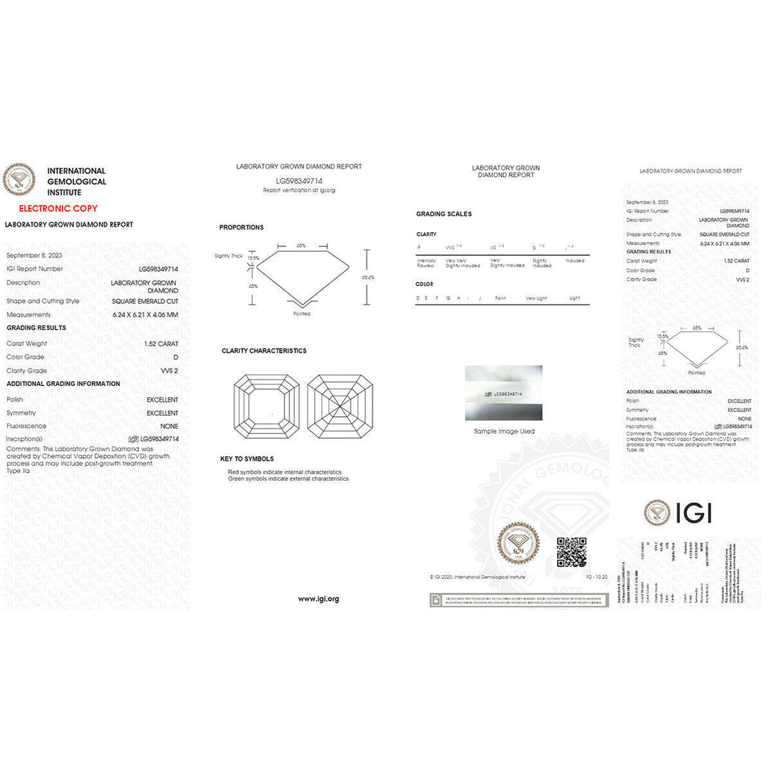 1.52 carat Asscher Cut Lab Grown Diamond.