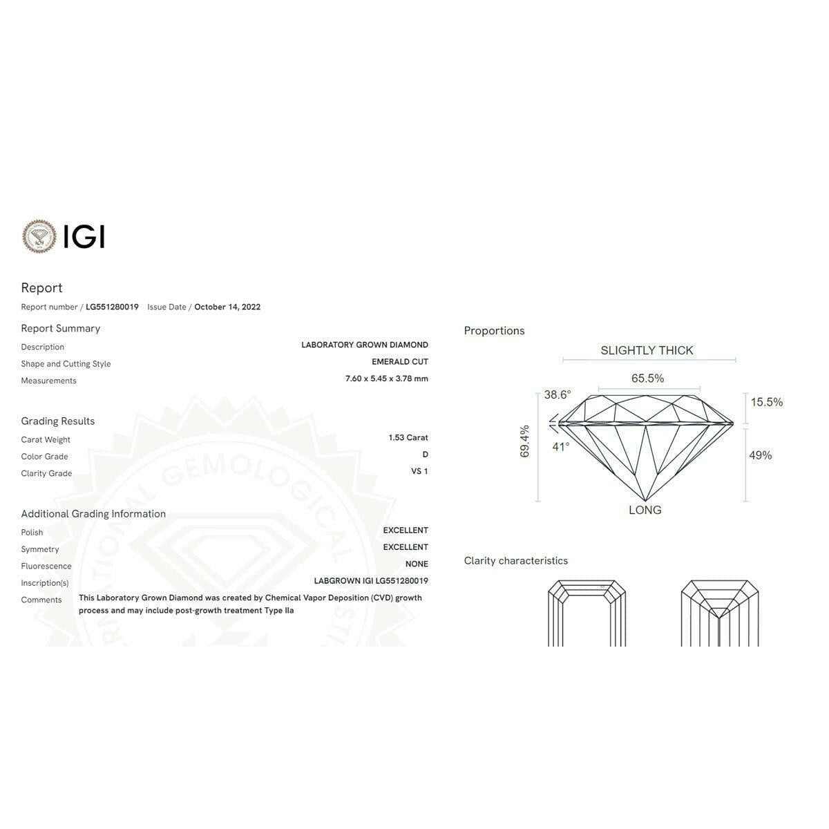1.53ct Lab-Created Emerald Shaped Diamond.