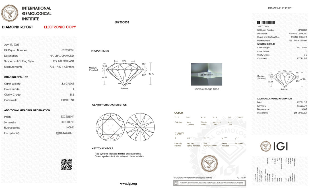 1.53ct Round Brilliant Cut SI2 Clarity I Color Natural Diamond.