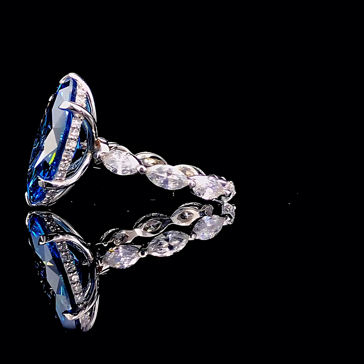 5.24 Ct Marquise Cut Blue Lab Grown Diamond Ring in 18K White Gold