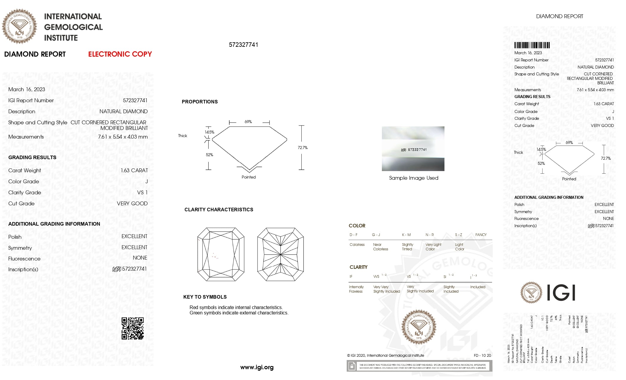 1.63ct Radiant Brilliant Cut VS1 Clarity J Color Natural Diamond.