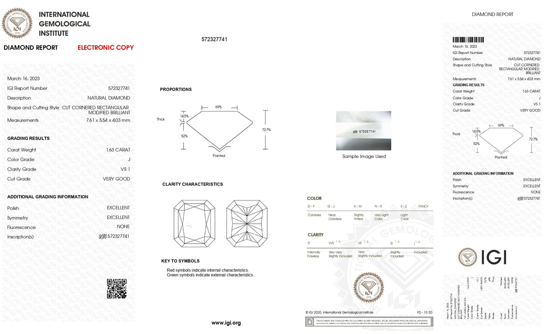 1.63ct Radiant Brilliant Cut VS1 Clarity J Color Natural Diamond.