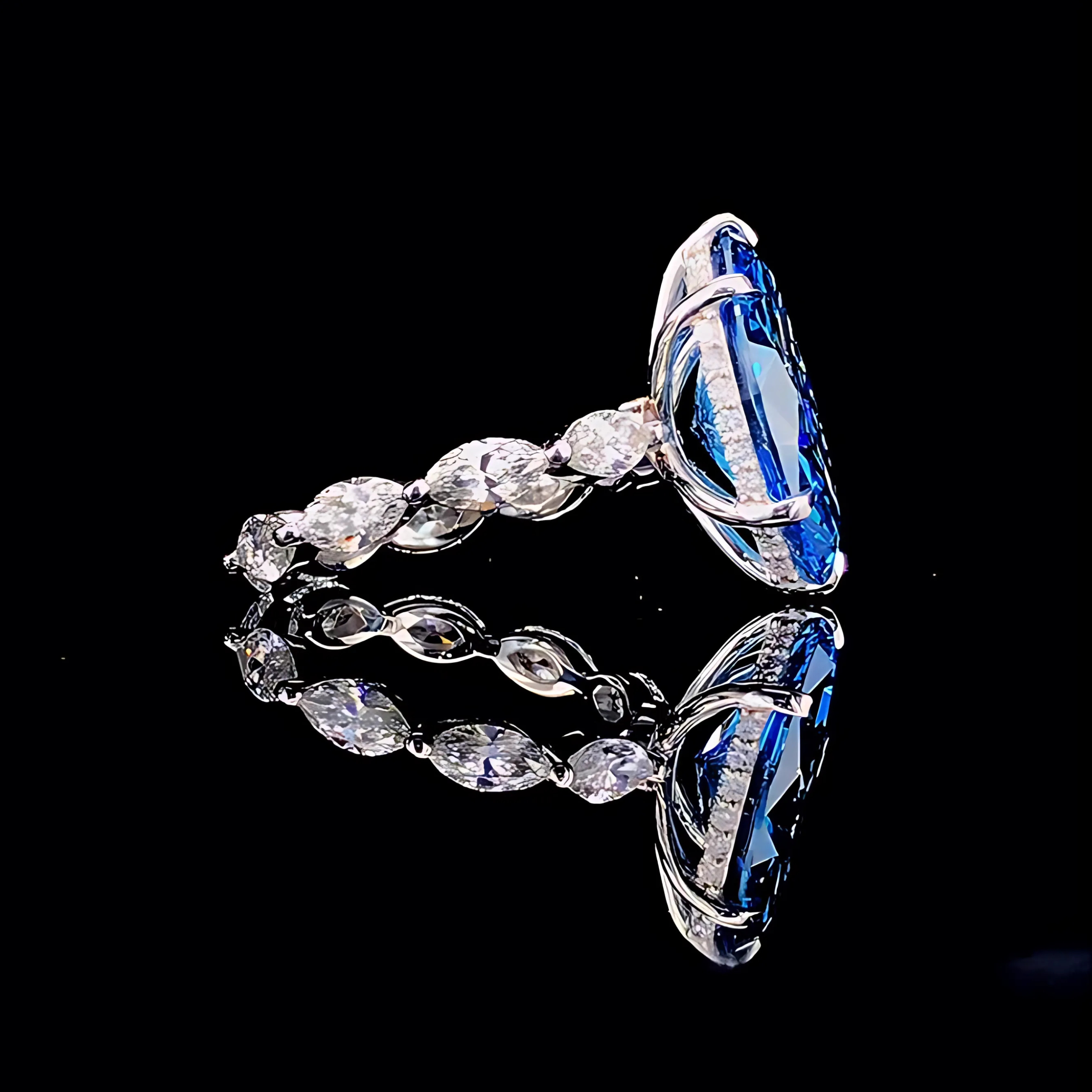 5.24 Ct Marquise Cut Blue Lab Grown Diamond Ring in 18K White Gold