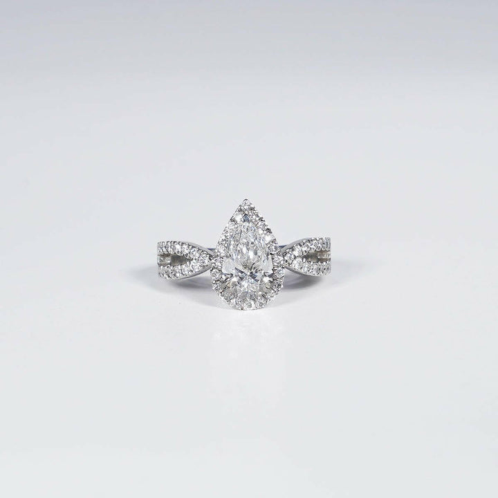 1.70 Carat Pear Shape Lab Grown Diamond Ring in Platinum Gold.