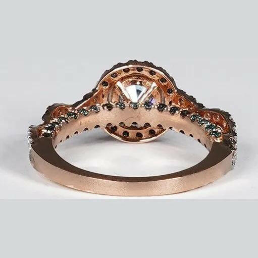 Carat Vivid Blue Round Cut Lab Grown Diamond Ring in 14K Rose Gold