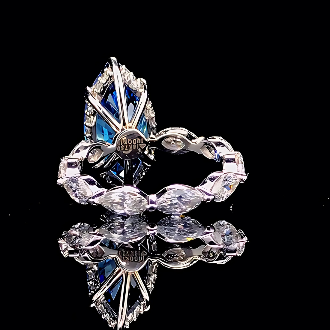 5.24 Ct Marquise Cut Blue Lab Grown Diamond Ring in 18K White Gold