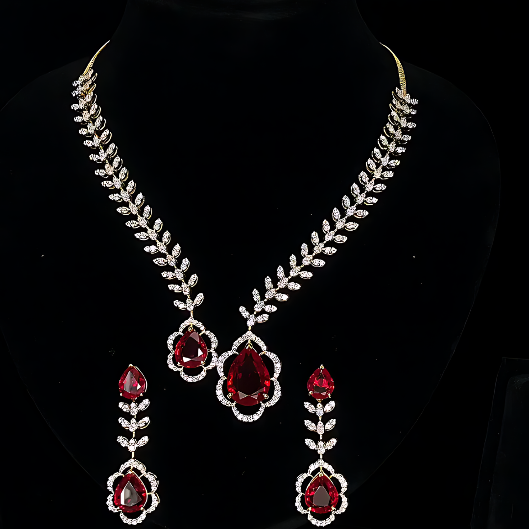 Regal Radiance: 37.63ct Synthetic Stone & 6.04ct Lab-Grown Diamond Necklace Set in 14K Yellow Gold