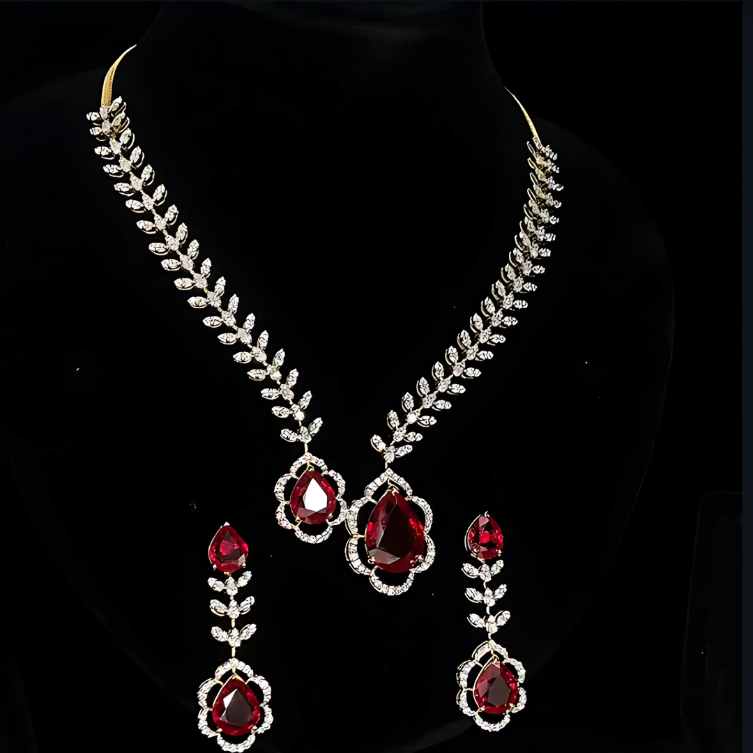 Regal Radiance: 37.63ct Synthetic Stone & 6.04ct Lab-Grown Diamond Necklace Set in 14K Yellow Gold