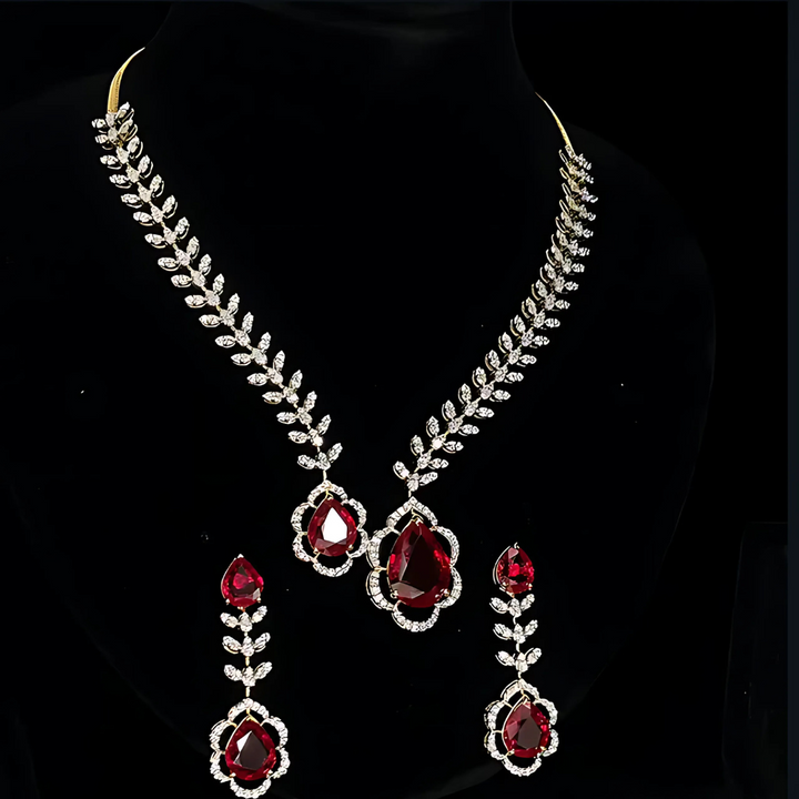 Regal Radiance: 37.63ct Synthetic Stone & 6.04ct Lab-Grown Diamond Necklace Set in 14K Yellow Gold