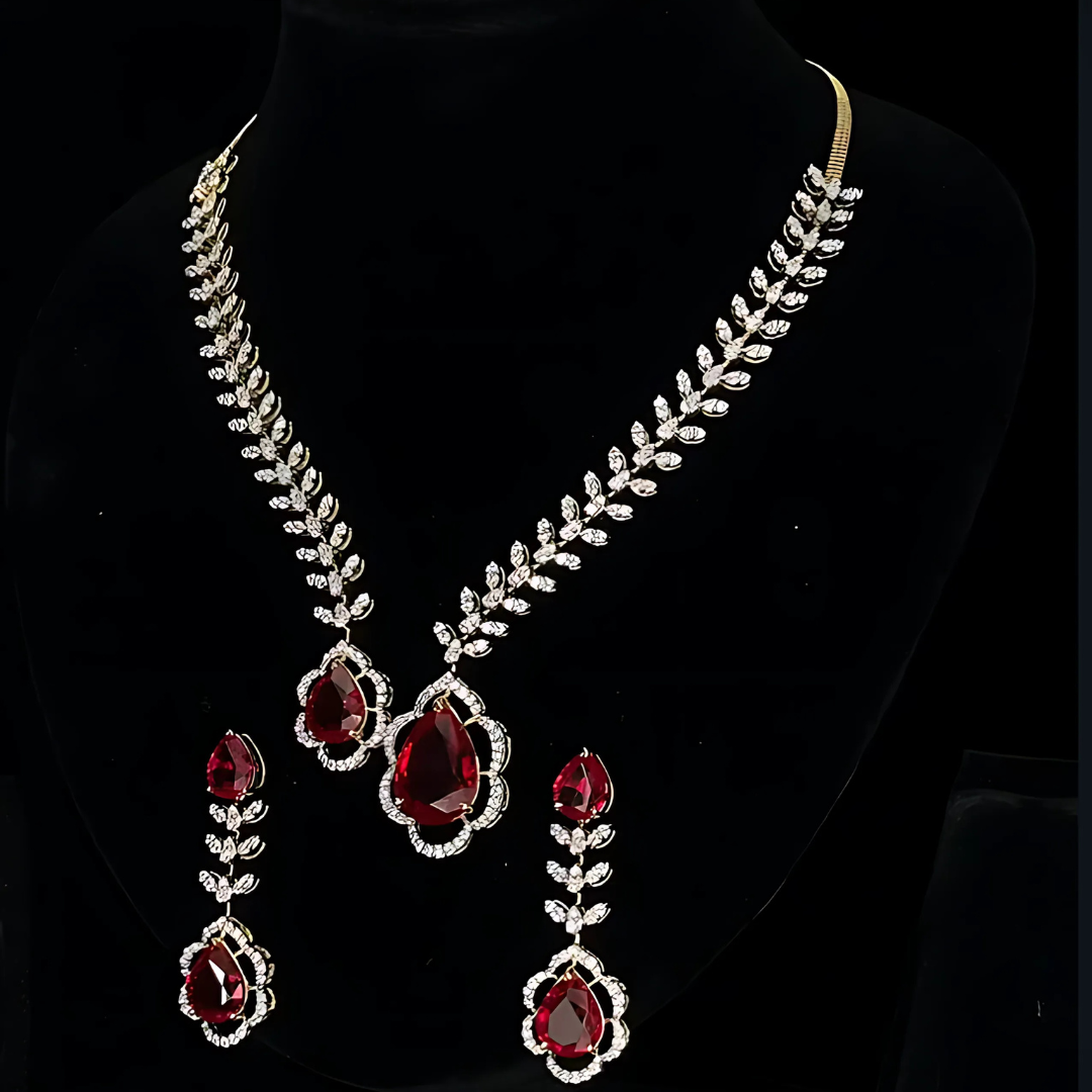 Regal Radiance: 37.63ct Synthetic Stone & 6.04ct Lab-Grown Diamond Necklace Set in 14K Yellow Gold