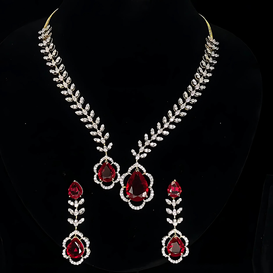 Regal Radiance: 37.63ct Synthetic Stone & 6.04ct Lab-Grown Diamond Necklace Set in 14K Yellow Gold