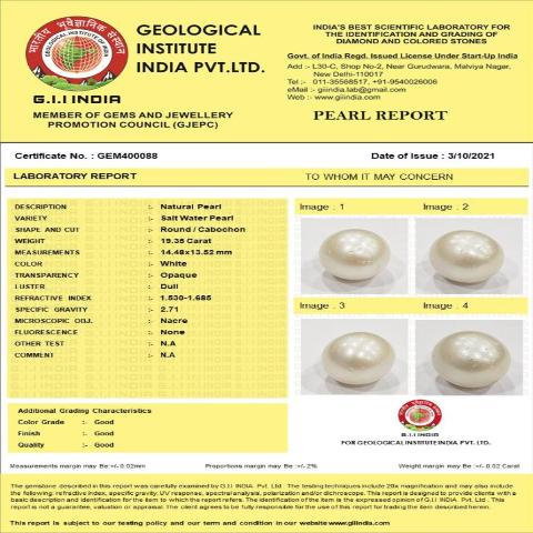 19.35 Carat 21.29 Ratti GII Certified Natural Australian Pearl Gemstone.