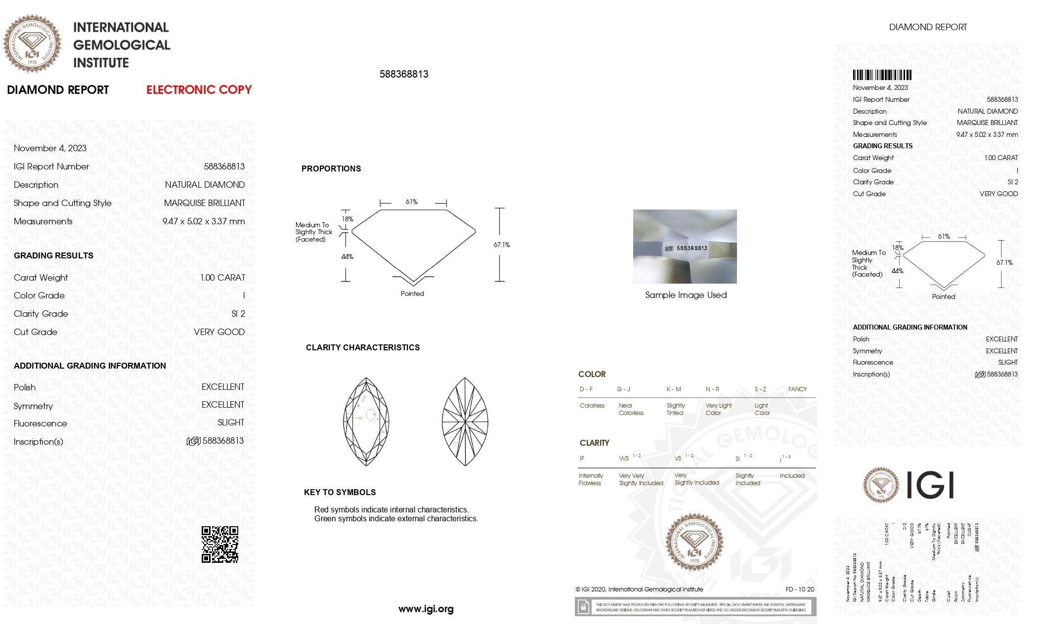 1ct Marquise Brilliant Cut SI2 Clarity I Color Natural Diamond.