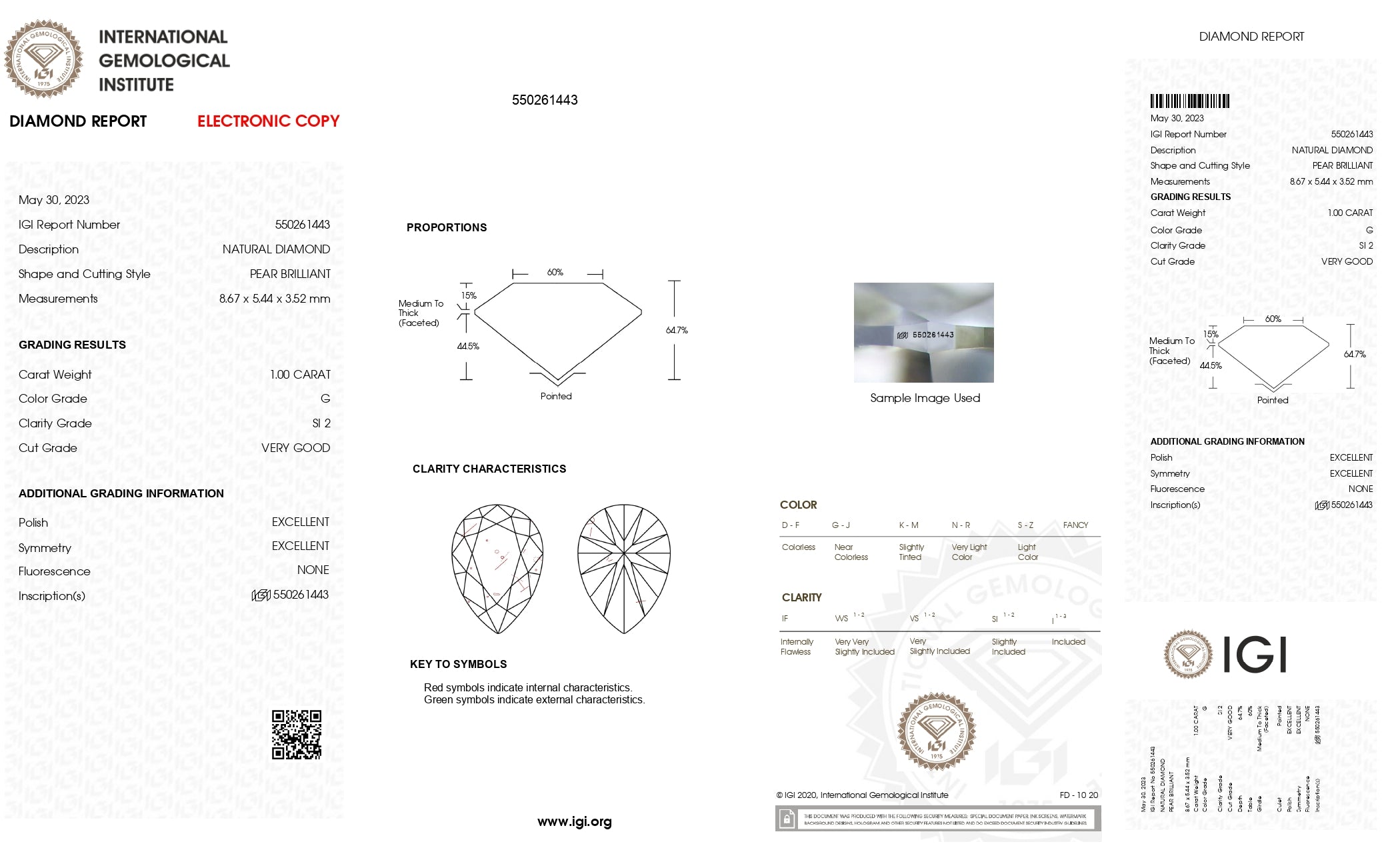1ct Pear Brilliant Cut SI2 Clarity D Color Natural Diamond.