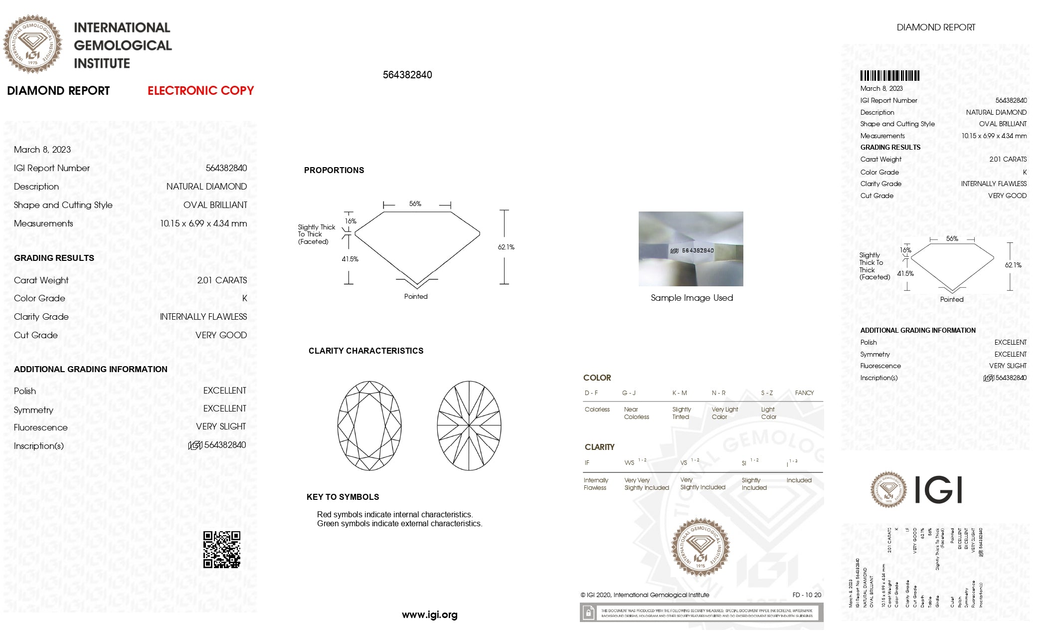 2.01ct Oval Brilliant Cut IF Clarity K Color Natural Diamond.