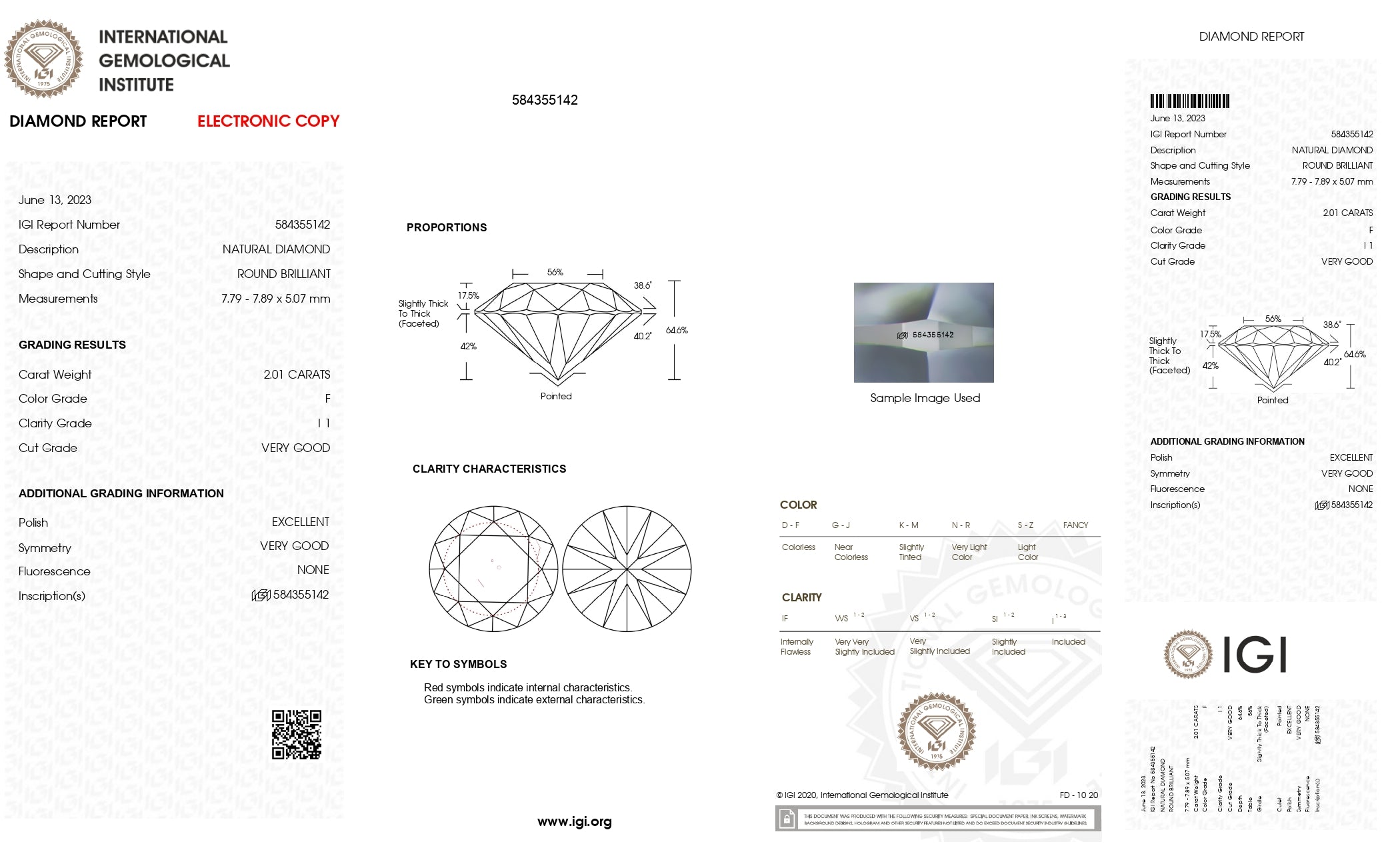 2.01ct Round Brilliant Cut I1 Clarity F Color Natural Diamond.