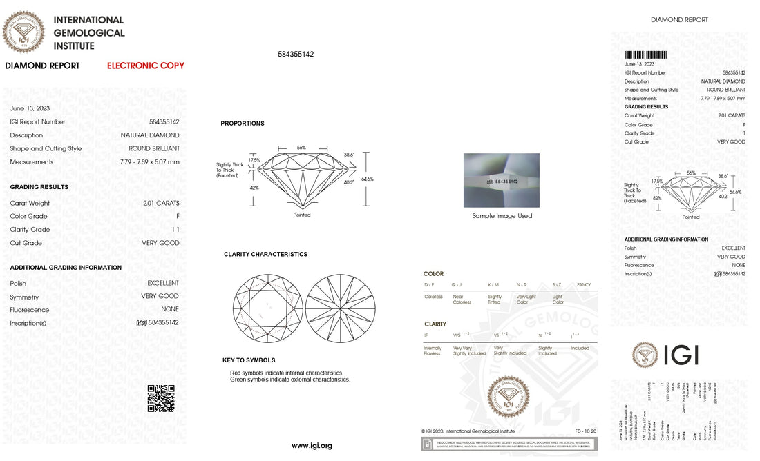 2.01ct Round Brilliant Cut I1 Clarity F Color Natural Diamond.