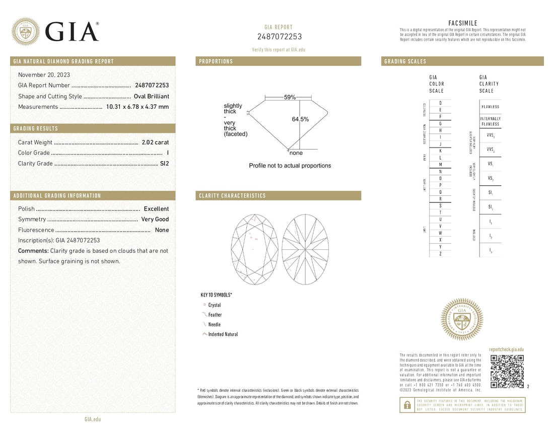 2.02ct Oval Brilliant Cut SI2 Clarity I Color Natural Diamond.