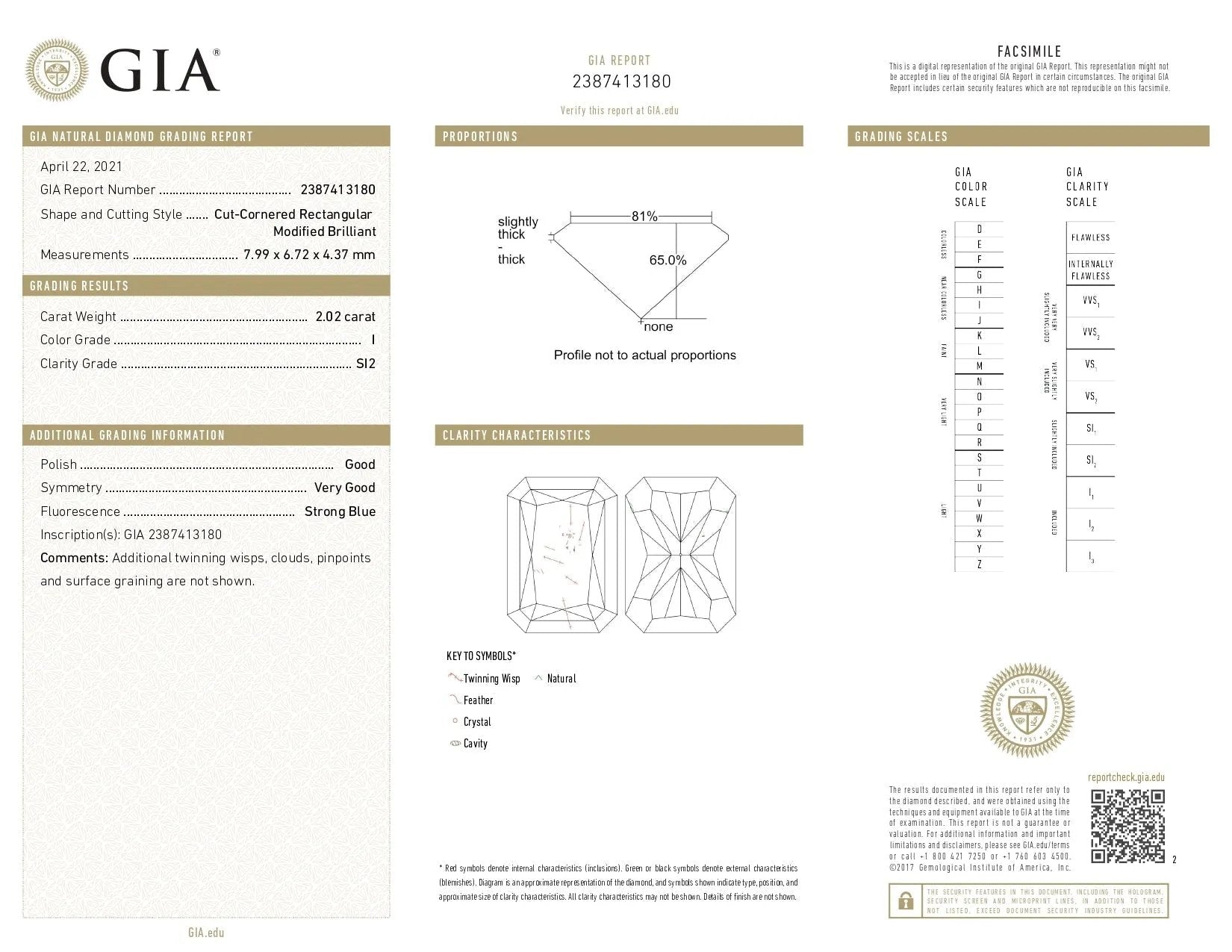 2.02ct Radiant Brilliant Cut SI1 Clarity I Color Natural Diamond.