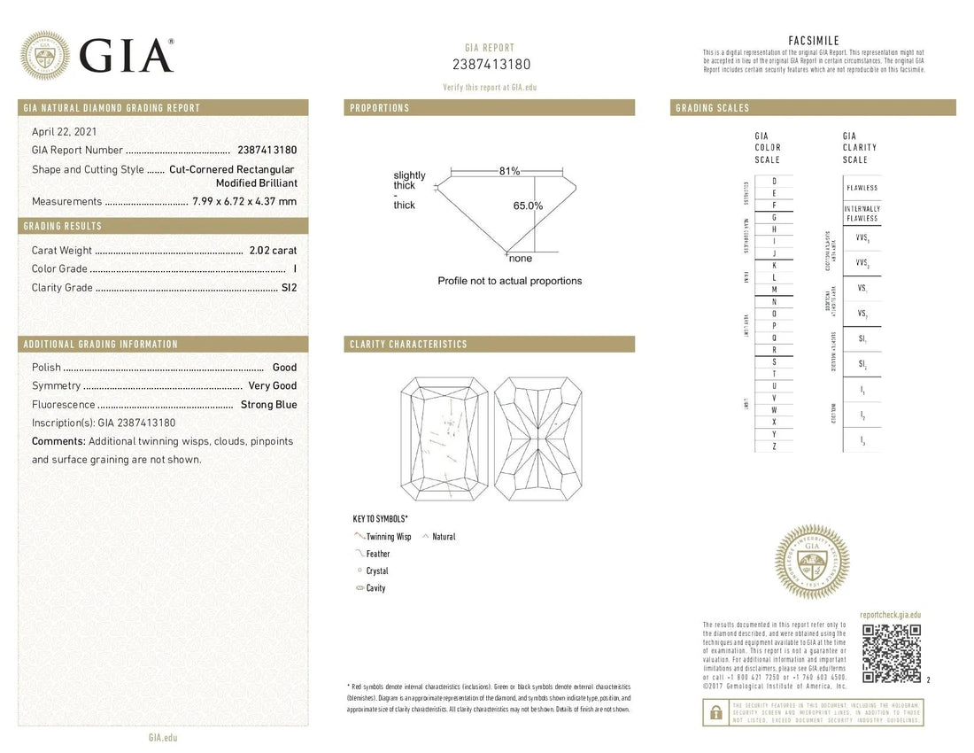 2.02ct Radiant Brilliant Cut SI1 Clarity I Color Natural Diamond.