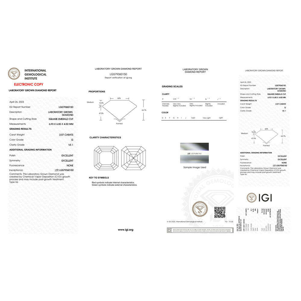 2.07 carat Lab Grown Asscher Cut Diamond.